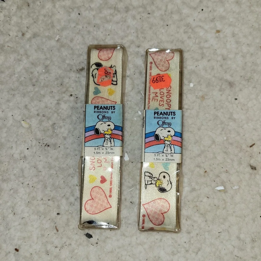 Vintage Peanuts Snoopy Ribbon Lot Of 2 Offray 5 Ft Hearts‎ Craft 1988 USA
